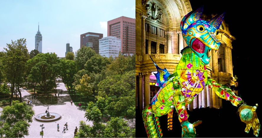 Un paseo con preciosos alebrijes iluminados desde el Museo de Arte Popular