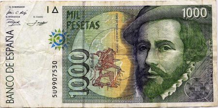 Un billete español tiene a Moctezuma oculto junto a Hernán Cortés