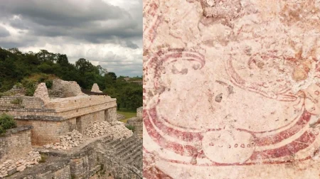 Descubren serpiente policromada en Ek’Balam durante las obras del Tren Maya