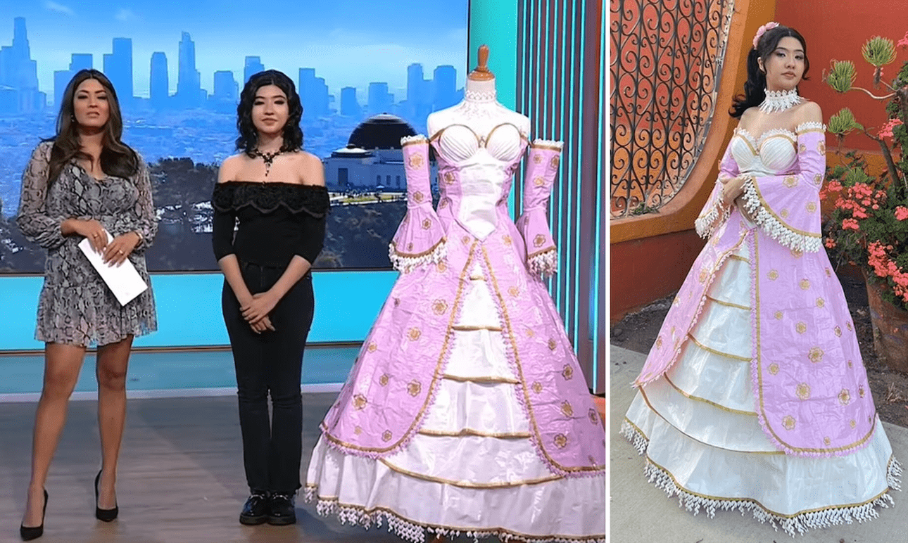 La mexicana que ganó un concurso de moda en EU con un vestido de quinceañera hecho de cinta adhesiva