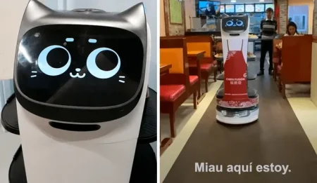 Robot Itto y AwesomeLY robots meseros en un restaurantes de la CDMX