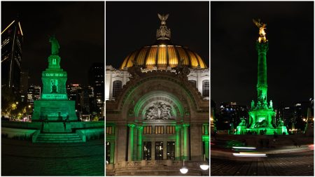 Los monumentos de la CDMX se iluminan de verde en espera del Mundial