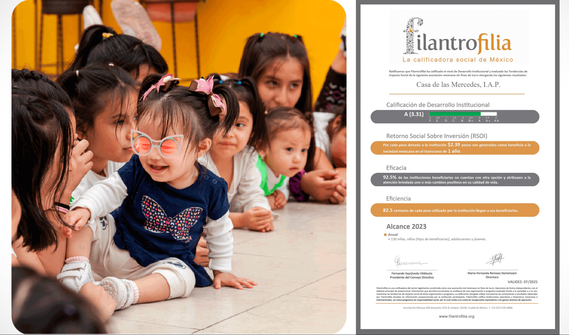 Casa de las Mercedes recibe la máxima calificación de Filantrofilia: un reconocimiento al compromiso que transforma vidas