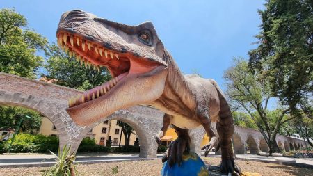 Dinosaurios gigantes invaden Centro Tolzú, la exposición inmersiva que revive la era jurásica